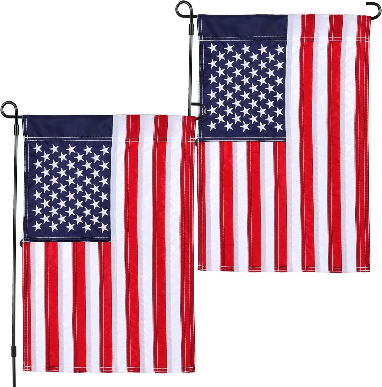 2 Pack American Flag Garden Flags Embroidered - 12''x18'', Deluxe Embroidered Stars and Sewn Stripes USA Garden Flags,Patriotic Decorative Yard Flags for Garden and Home, 210D Nylon
